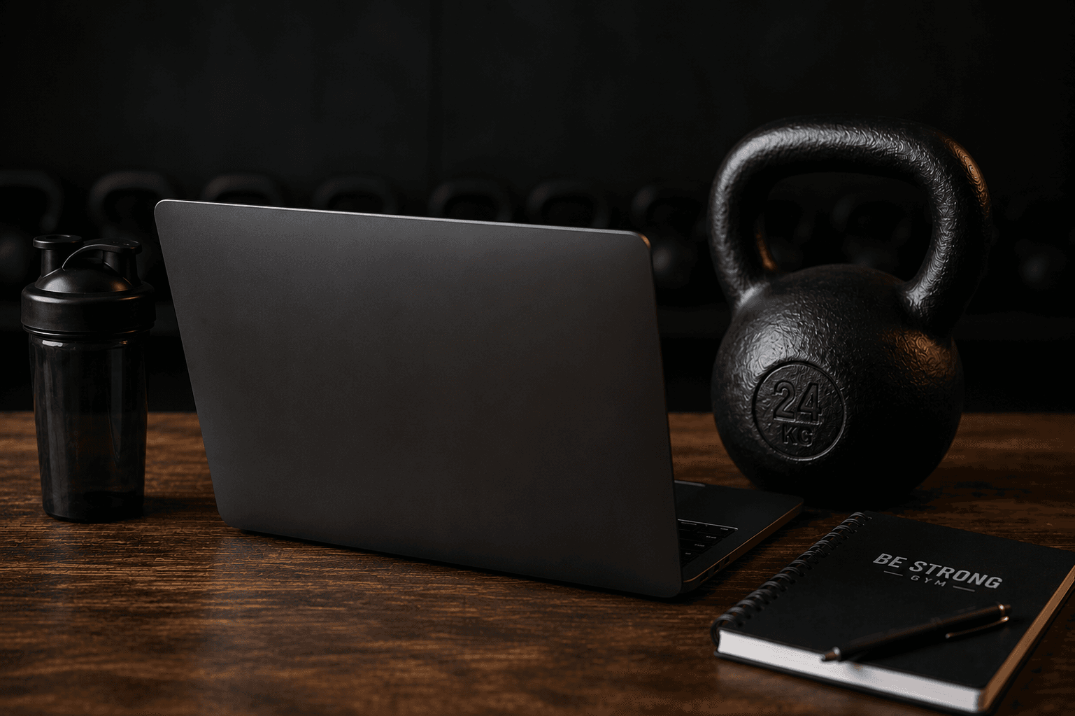 Online coaching laptop kettlebell